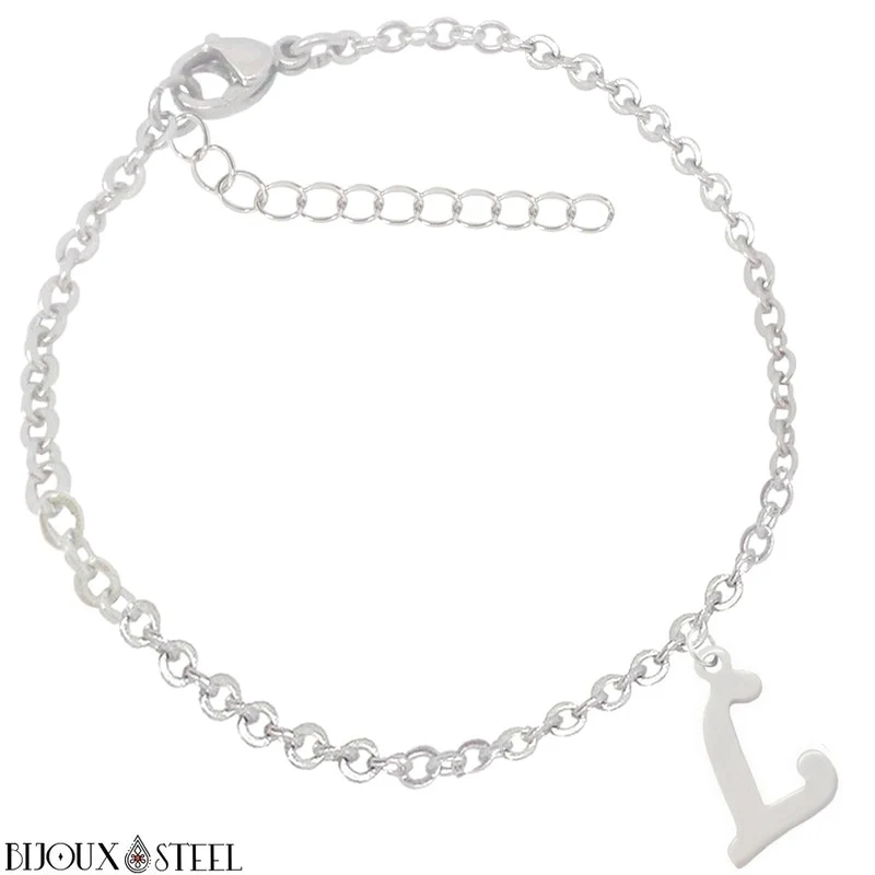 Bracelet argenté personnalisable à lettre en acier inoxydable