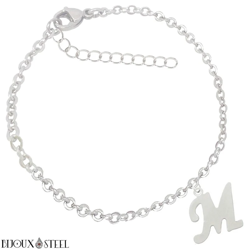Bracelet argenté personnalisable à lettre en acier inoxydable
