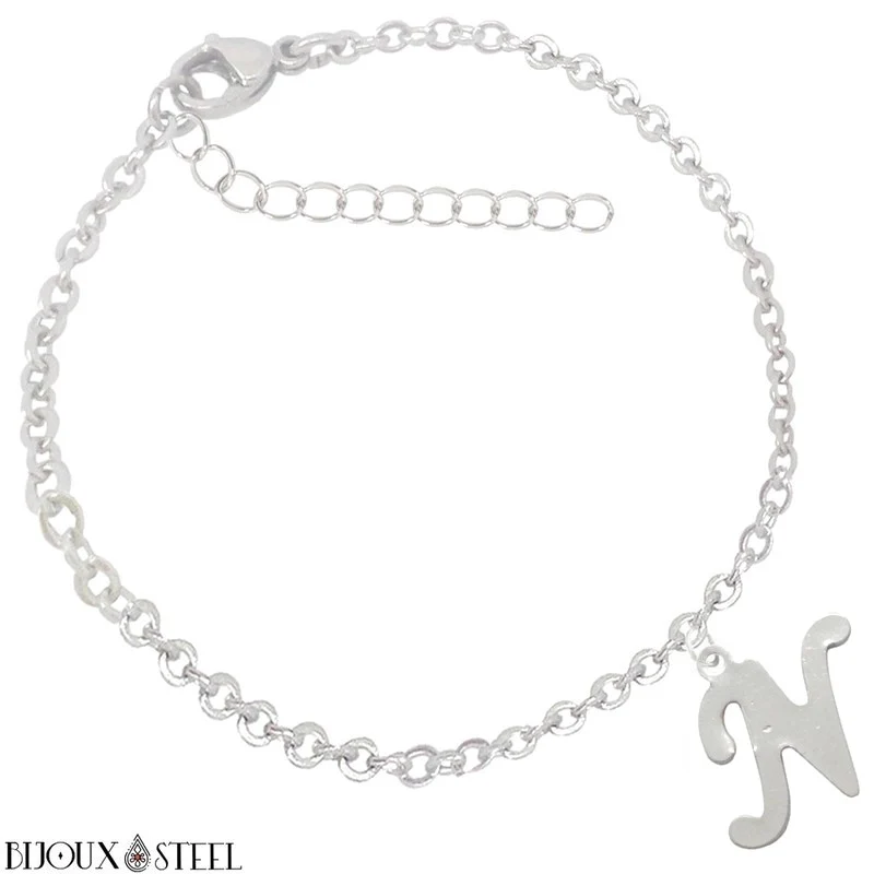 Bracelet argenté personnalisable à lettre en acier inoxydable