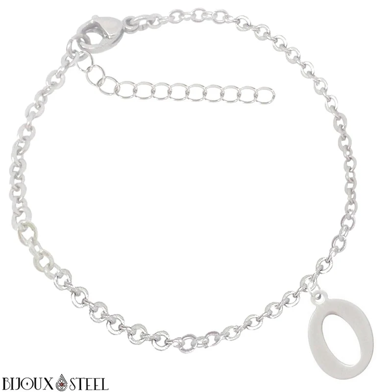 Bracelet argenté personnalisable à lettre en acier inoxydable