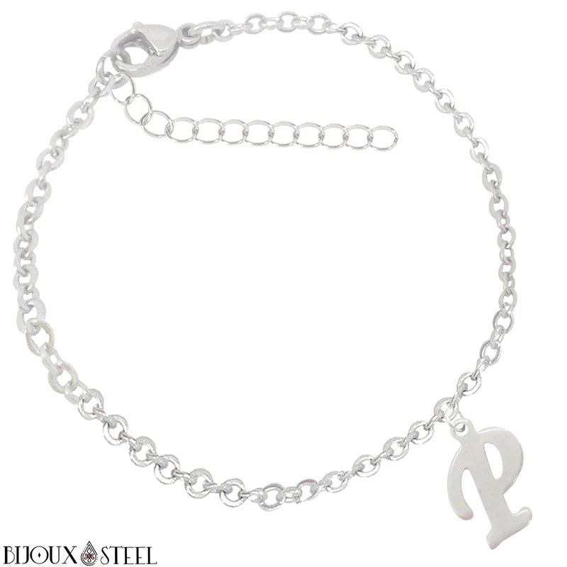 Bracelet argenté personnalisable à lettre en acier inoxydable