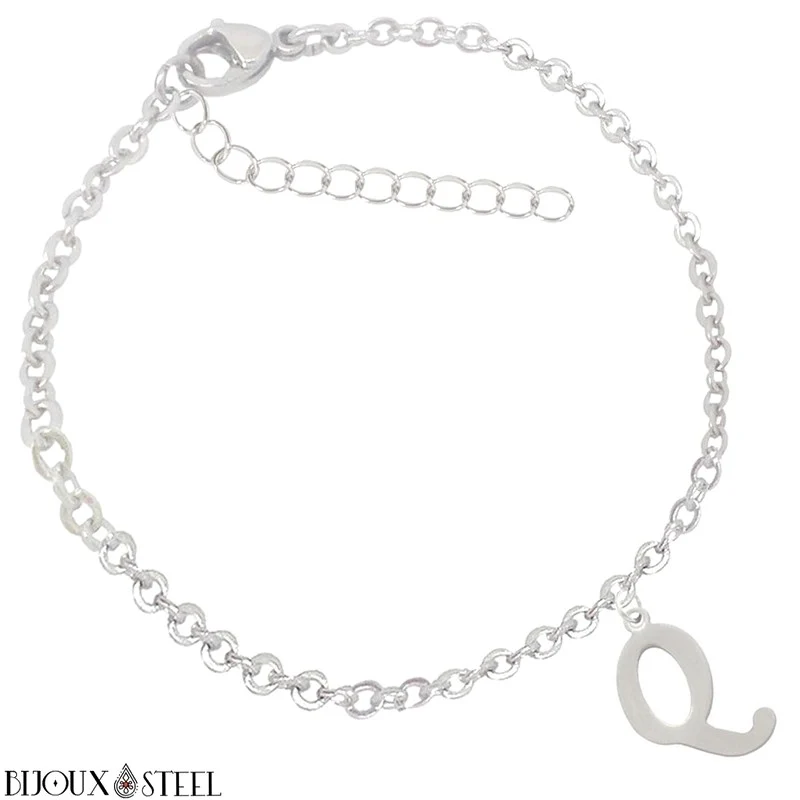 Bracelet argenté personnalisable à lettre en acier inoxydable