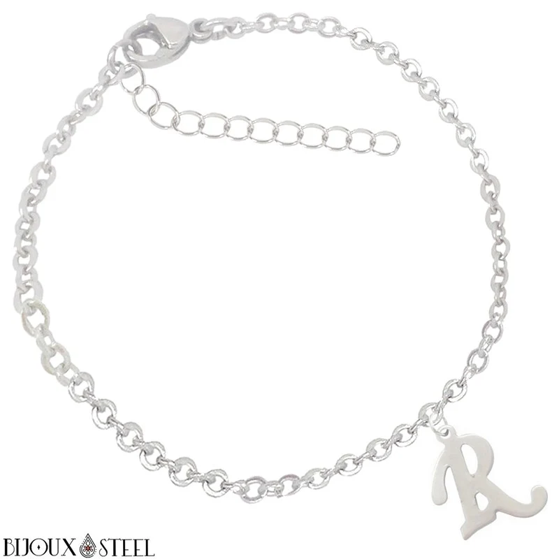 Bracelet argenté personnalisable à lettre en acier inoxydable