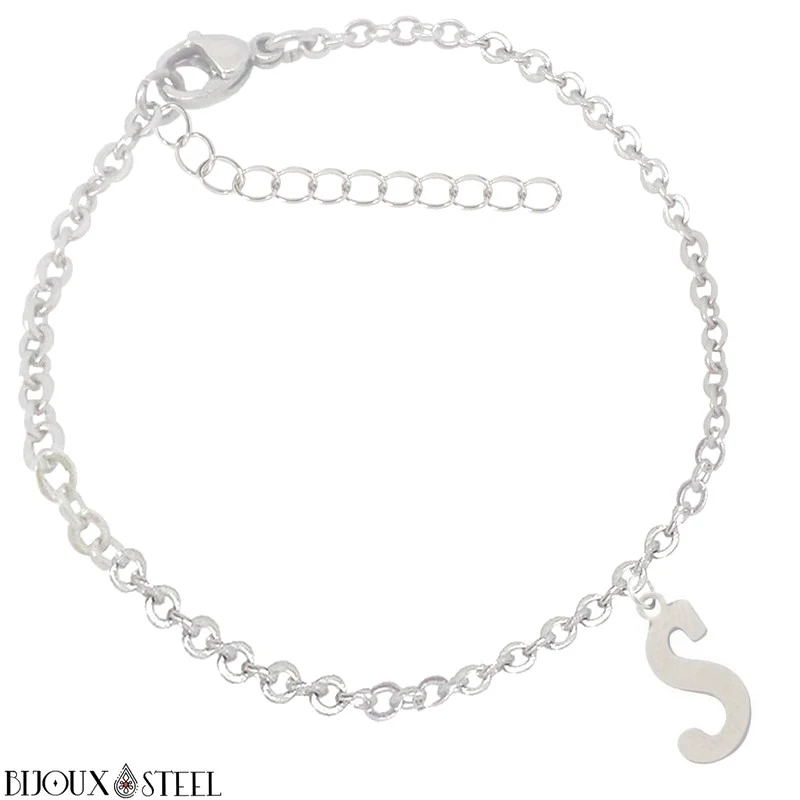 Bracelet argenté personnalisable à lettre en acier inoxydable