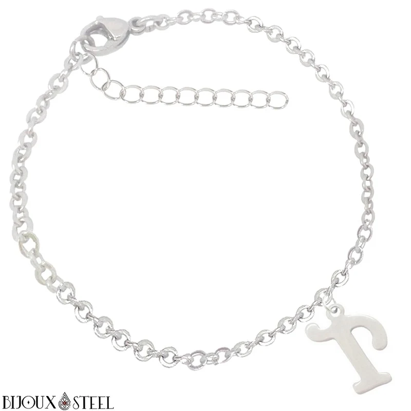 Bracelet argenté personnalisable à lettre en acier inoxydable