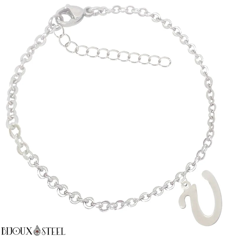 Bracelet argenté personnalisable à lettre en acier inoxydable