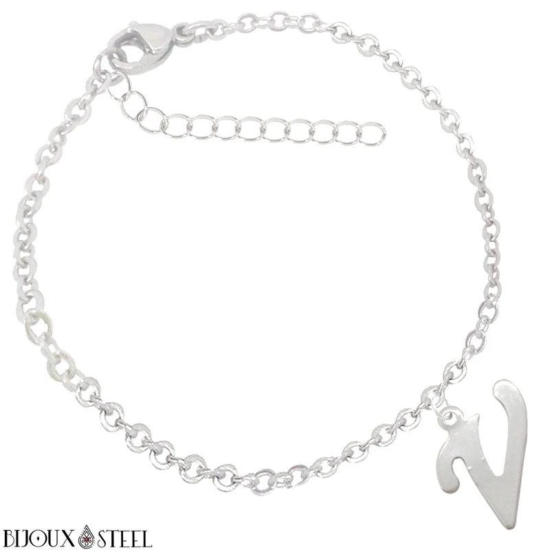 Bracelet argenté personnalisable à lettre en acier inoxydable