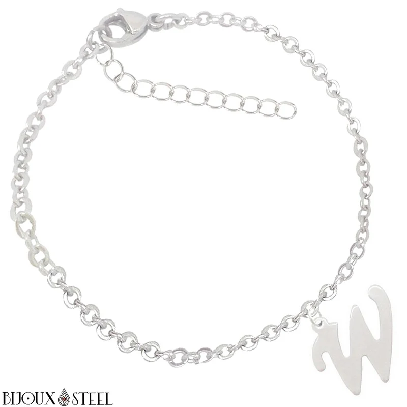 Bracelet argenté personnalisable à lettre en acier inoxydable