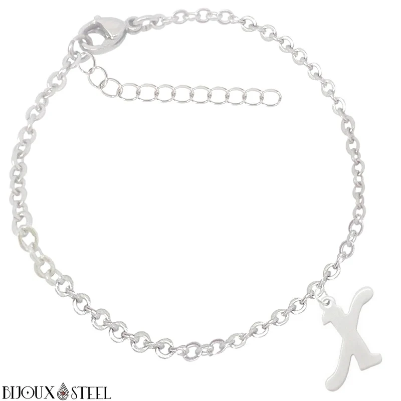 Bracelet argenté personnalisable à lettre en acier inoxydable