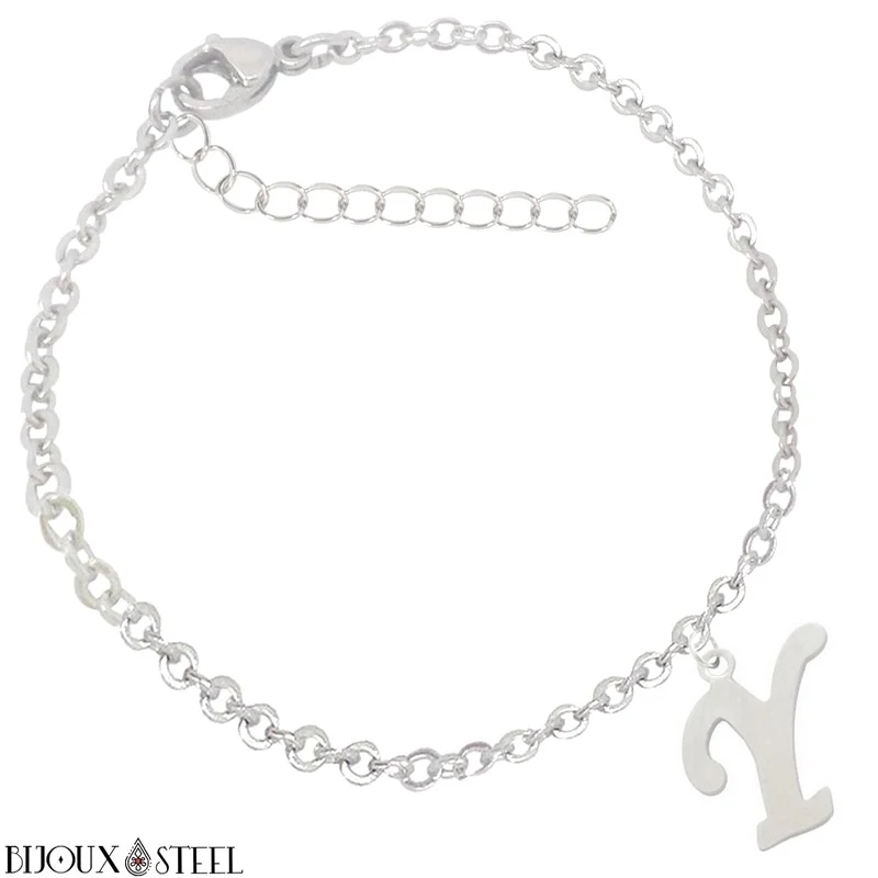 Bracelet argenté personnalisable à lettre en acier inoxydable