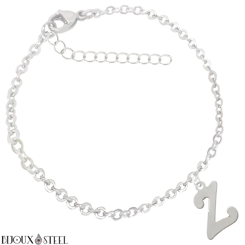 Bracelet argenté personnalisable à lettre en acier inoxydable