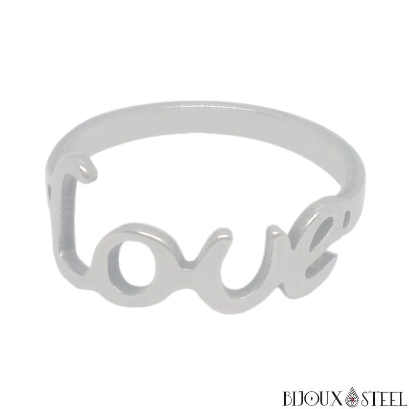 Bague LOVE argentée en acier chirurgical