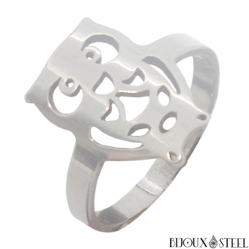 Bague hibou argenté en acier chirurgical
