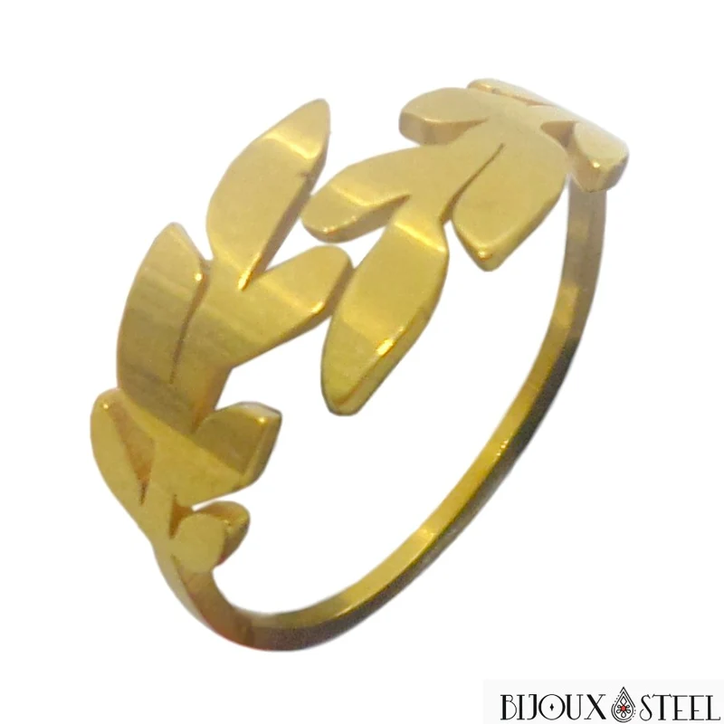 Bague couronne de laurier dorée en acier chirurgical