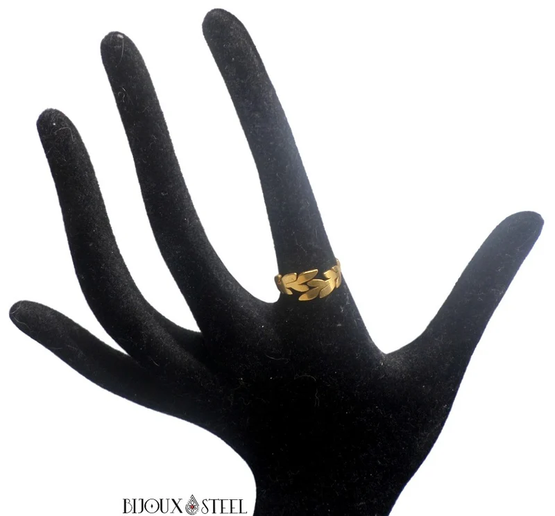 Bague couronne de laurier dorée en acier chirurgical