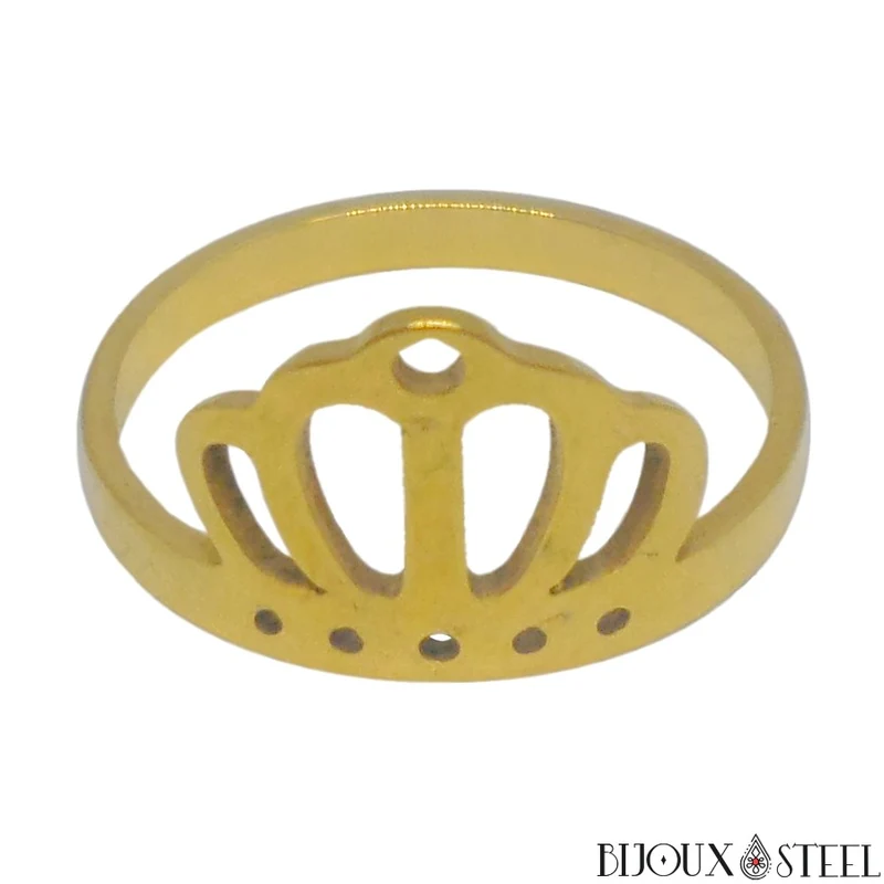Bague à couronne dorée en acier chirurgical