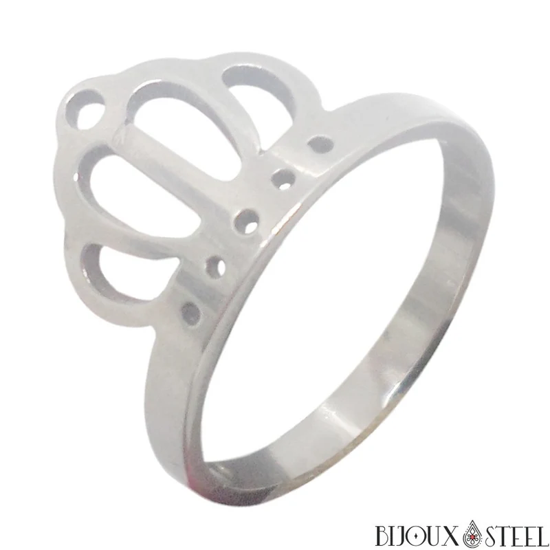 Bague à couronne argentée en acier chirurgical