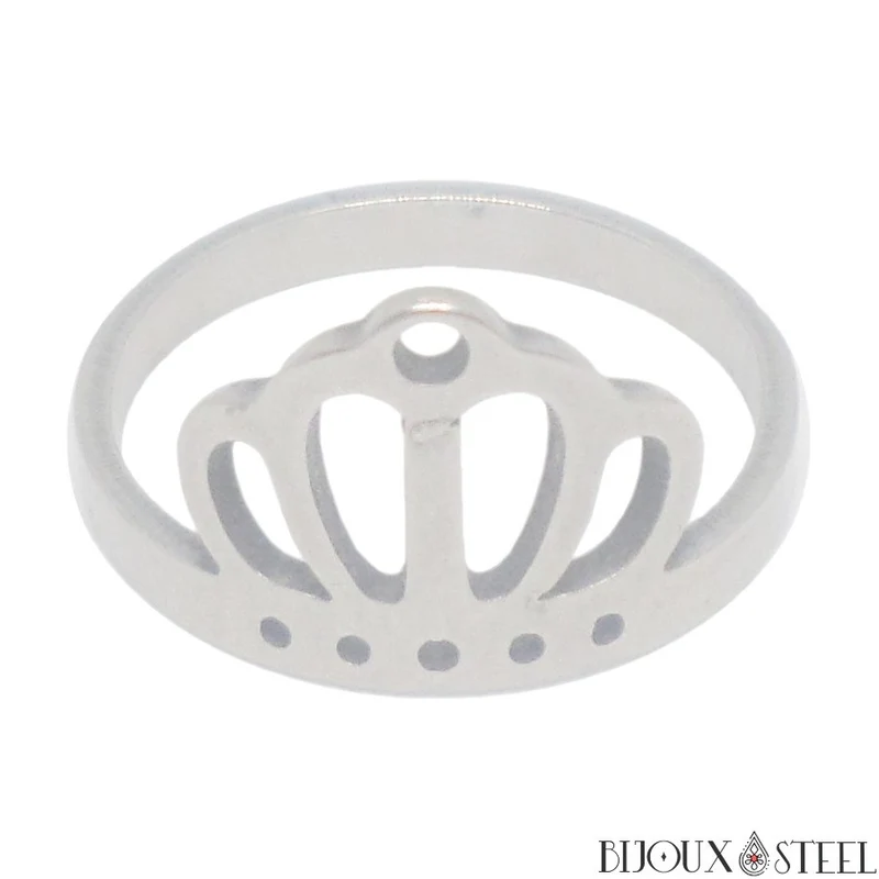 Bague à couronne argentée en acier chirurgical