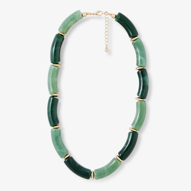 Collier tube en résine Best vert paon