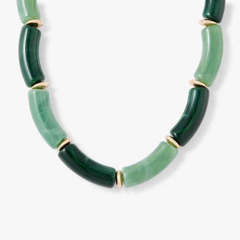 Collier tube en résine Best vert paon
