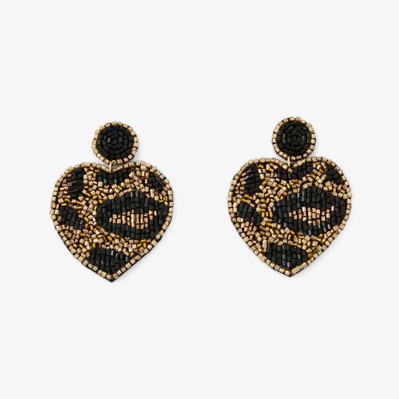 Boucles d'oreilles cœurs brodés Léopard félin