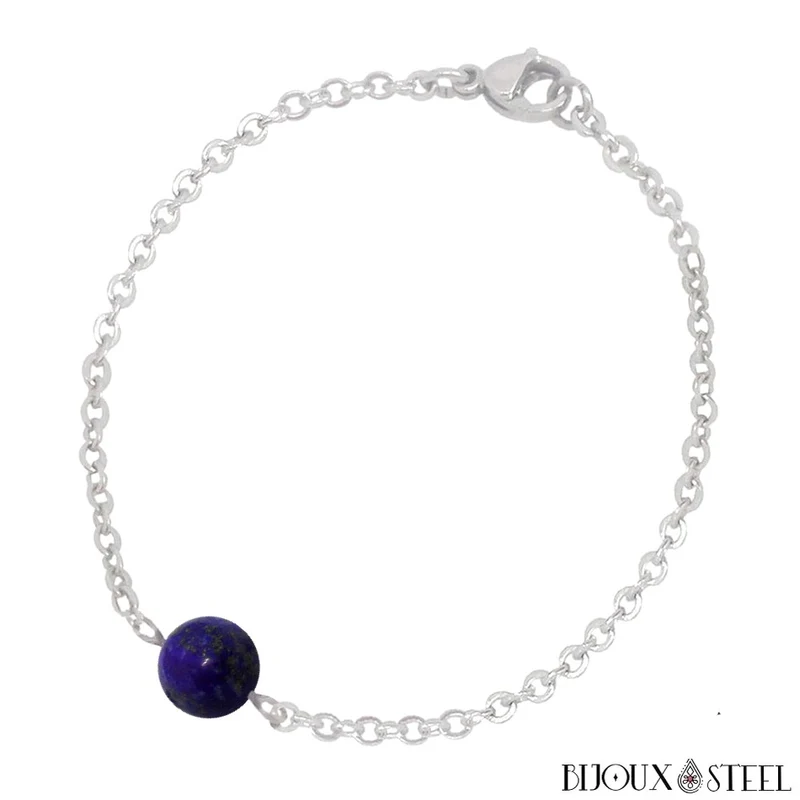 Bracelet à perle de lapis-lazuli en acier inoxydable