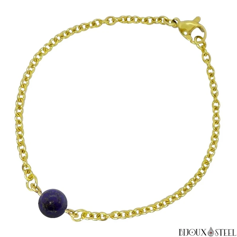 Bracelet à perle de lapis-lazuli en acier inoxydable