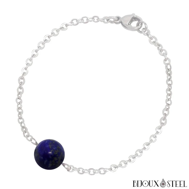 Bracelet à perle de lapis-lazuli en acier inoxydable