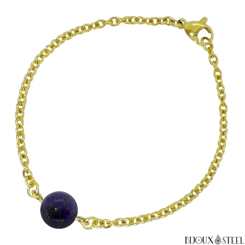 Bracelet à perle de lapis-lazuli en acier inoxydable