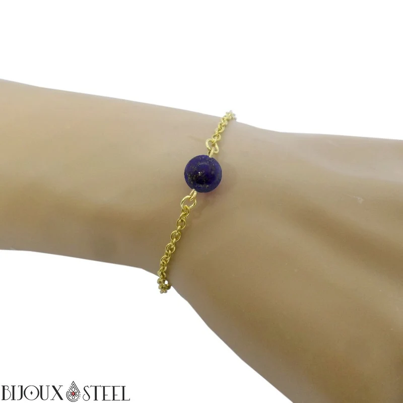 Bracelet à perle de lapis-lazuli en acier inoxydable