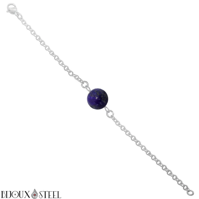Bracelet à perle de lapis-lazuli en acier inoxydable