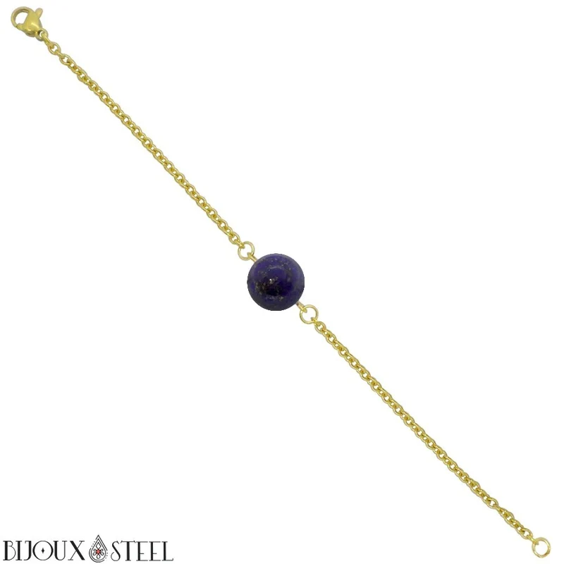 Bracelet à perle de lapis-lazuli en acier inoxydable