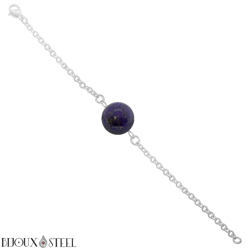 Bracelet à perle de lapis-lazuli en acier inoxydable