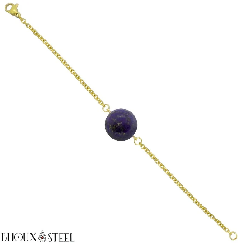 Bracelet à perle de lapis-lazuli en acier inoxydable