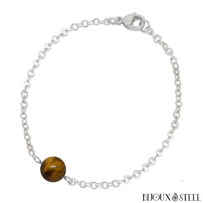 Bracelet à perle d'oeil de tigre en acier inoxydable