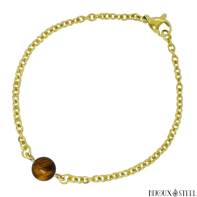 Bracelet à perle d'oeil de tigre en acier inoxydable