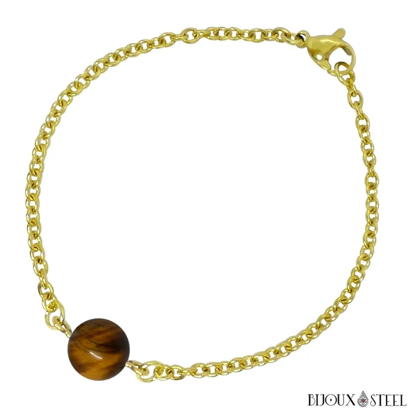 Bracelet à perle d'oeil de tigre en acier inoxydable