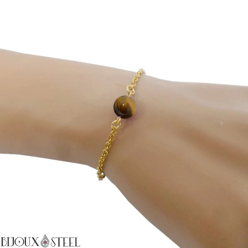 Bracelet à perle d'oeil de tigre en acier inoxydable