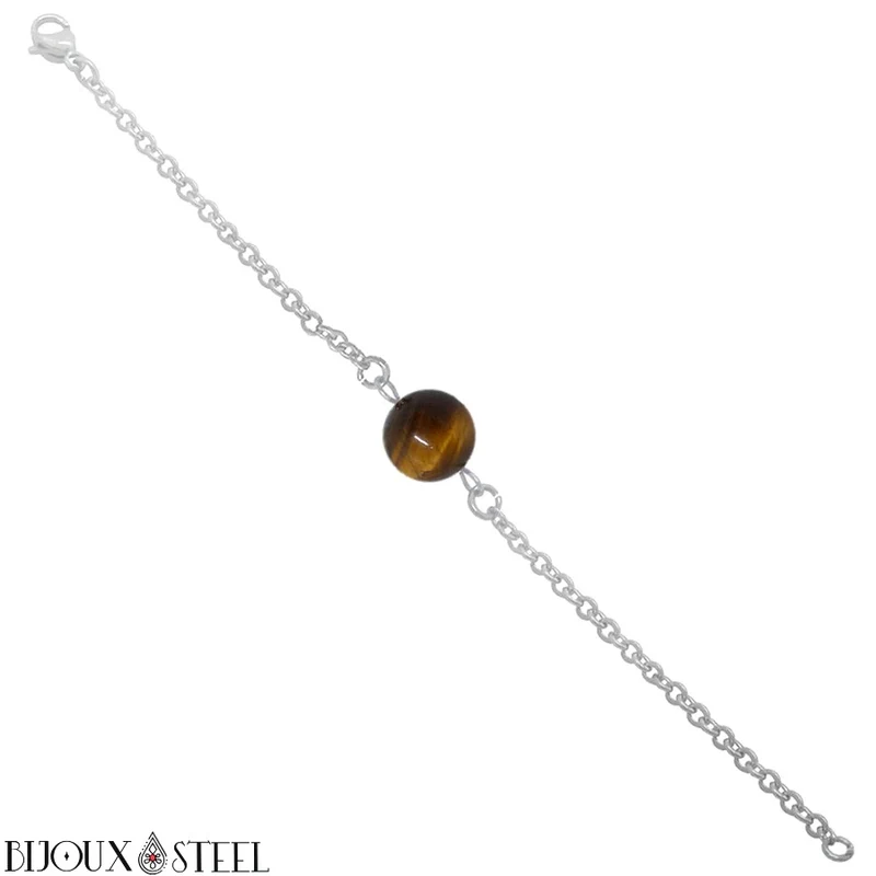 Bracelet à perle d'oeil de tigre en acier inoxydable