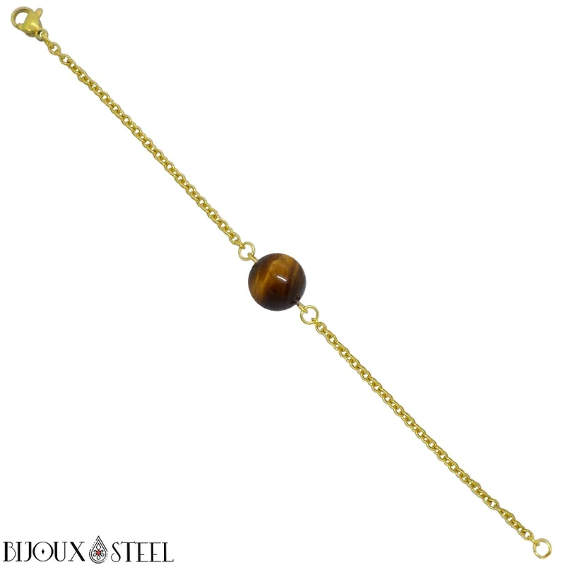 Bracelet à perle d'oeil de tigre en acier inoxydable