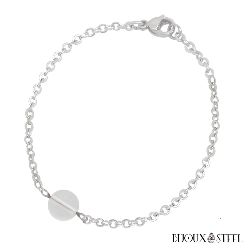 Bracelet à perle de cristal de roche en acier inoxydable