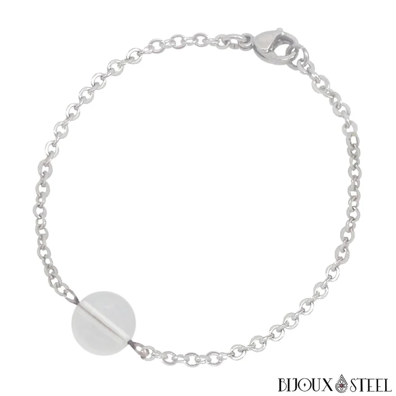 Bracelet à perle de cristal de roche en acier inoxydable
