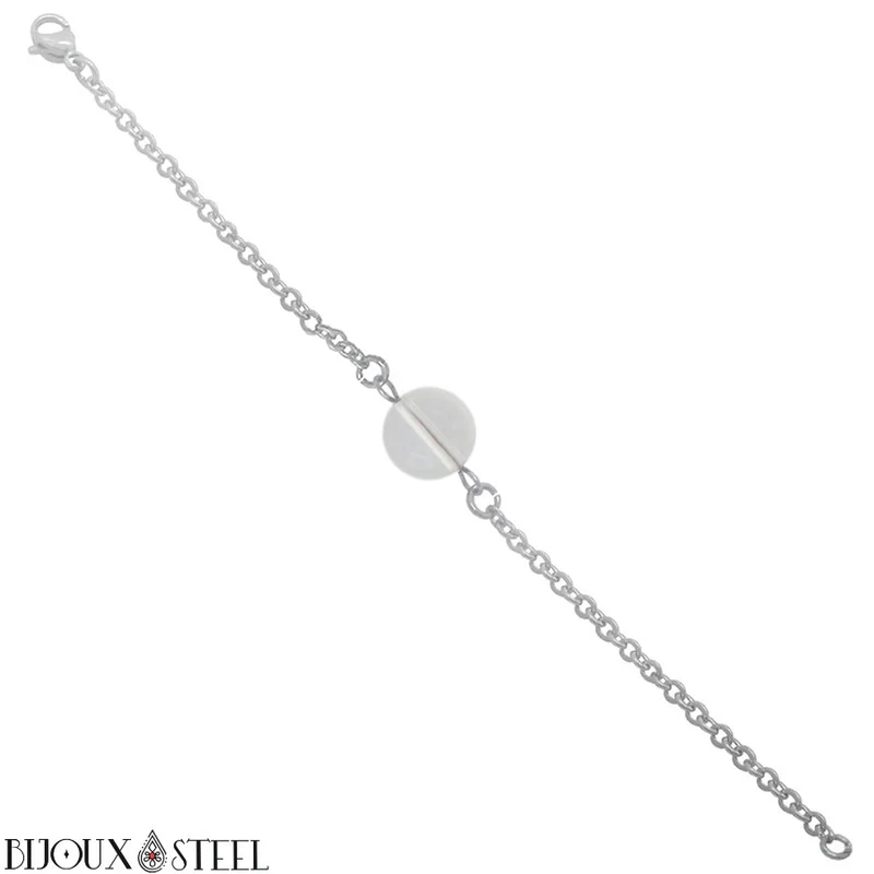 Bracelet à perle de cristal de roche en acier inoxydable
