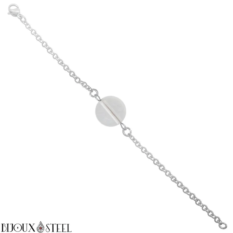 Bracelet à perle de cristal de roche en acier inoxydable