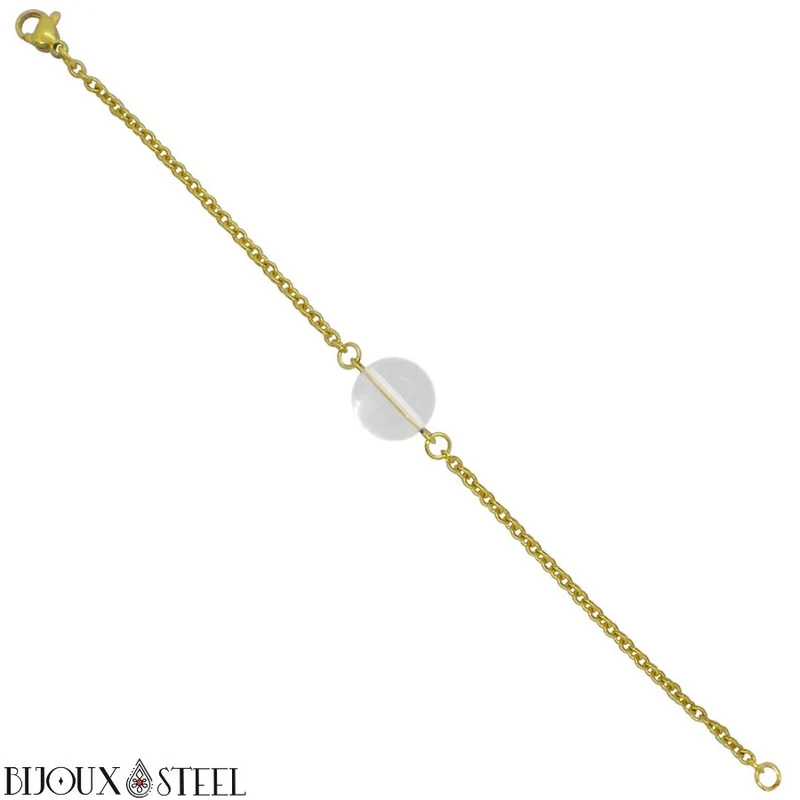 Bracelet à perle de cristal de roche en acier inoxydable