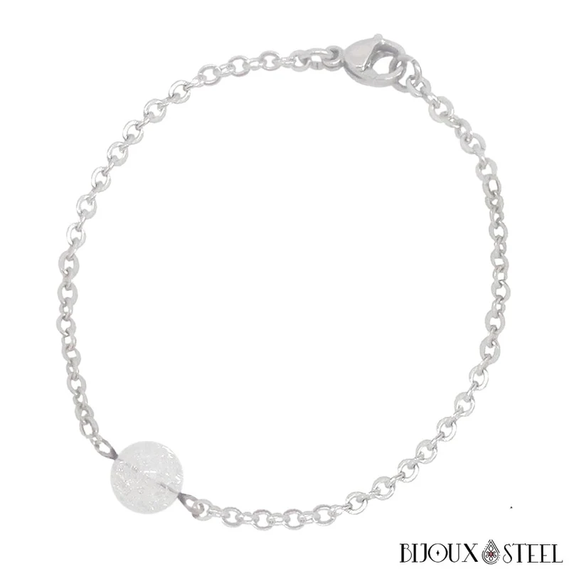 Bracelet à perle de quartz craquelé en acier inoxydable