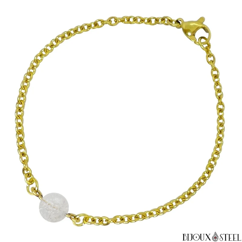 Bracelet à perle de quartz craquelé en acier inoxydable
