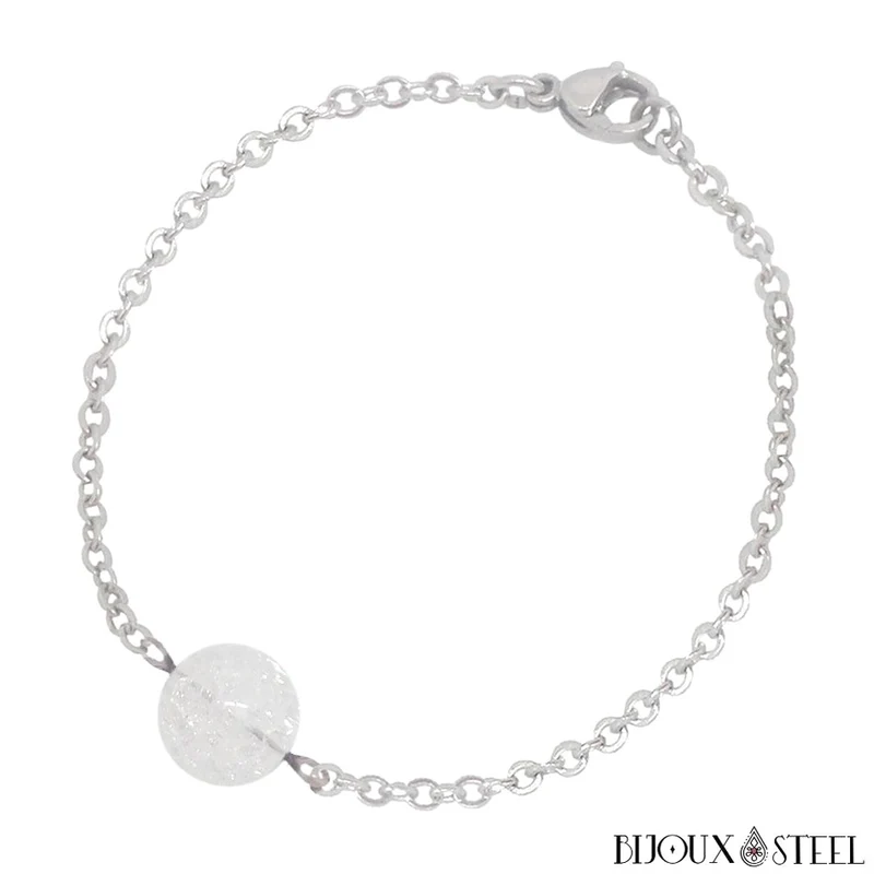 Bracelet à perle de quartz craquelé en acier inoxydable