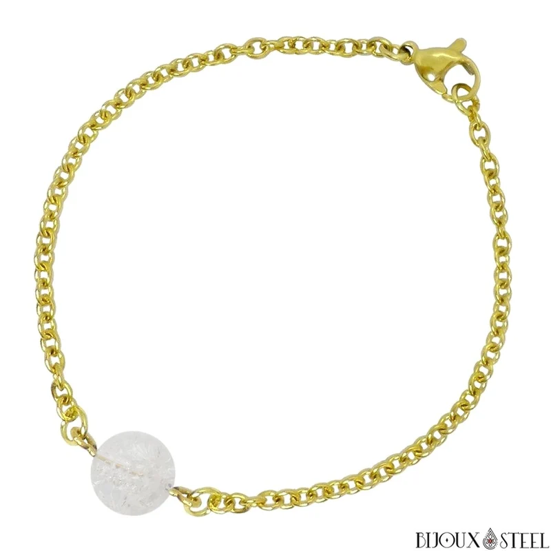 Bracelet à perle de quartz craquelé en acier inoxydable