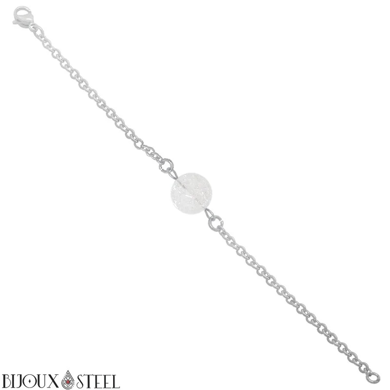 Bracelet à perle de quartz craquelé en acier inoxydable